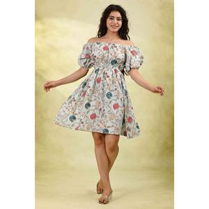 Robe d'été bohème en coton lavable et écologique à imprimé floral pour femme, manches courtes, taille naturelle, silhouette évasée - Product Image 5