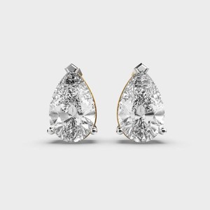 IGI Certified Lab Grown Pear Cut Diamond Stud Earrings 9K Yellow / White / Rose Gold Solitaire Pear Diamond Earrings - Product Image 1