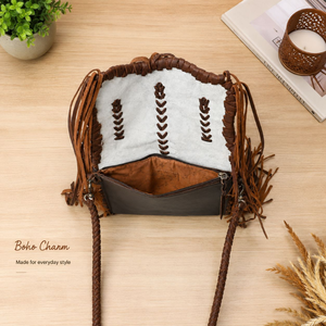 Handmade Hair-On Cowhide Genuine <b>Leather</b> Fringe Shoulder <b>Bag</b> for Women with Braided Strap Western Boho Crossbody Purse Daily use - Product Image 4