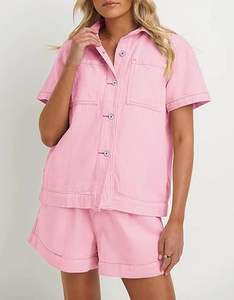 Conjunto de 2 piezas de mezclilla para mujer: Top sin mangas con botones y pantalones cortos de pierna ancha a juego - Product Image 6