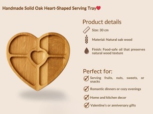 Bandeja de Servir de Madera de Roble Hecha a Mano con Forma de Corazón - Tabla de Aperitivos de Grado Comercial, Diseño Rústico, Regalo Romántico para Parejas - Product Image 6