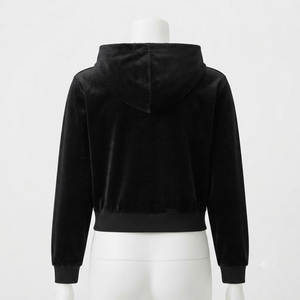 Wholesale Women's Velvet Hoodie Zipper up Full Sleeve Slim Fit Winter Outdoor Casual Wear High Quality <b>Sweatshirt</b> Pockets - Product Image 3