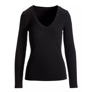 Women's Black V-Neck Full Sleeve Slim Fit Y2K Style Solid Color <b>Crop</b> <b>Top</b> Bamboo Woven Fabric Eco-Friendly - Product Image 5