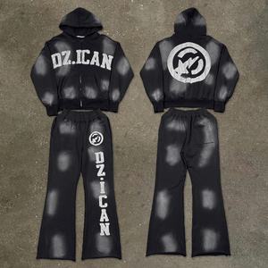 ชุดวอร์มผู้หญิงปักลาย แอซิดวอช เสื้อฮู้ดซิปและกางเกงขายาว พร้อมโลโก้สั่งทำ ชุดวอร์มแบบยูนิเซ็กซ์ - Product Image 2