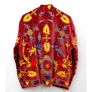 Velvet Embroidered Floral Jacket Mandarin Collar Full Sleeve Prairie Chic Autumn <b>Women's</b> <b>Coat</b> Hand Embroidery Design - Product Image 6
