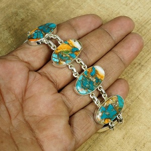 Bracelet ajustable en argent sterling 925 avec turquoise naturelle, 7-8 pouces, bijoux en pierres précieuses pour homme et femme - Product Image 4