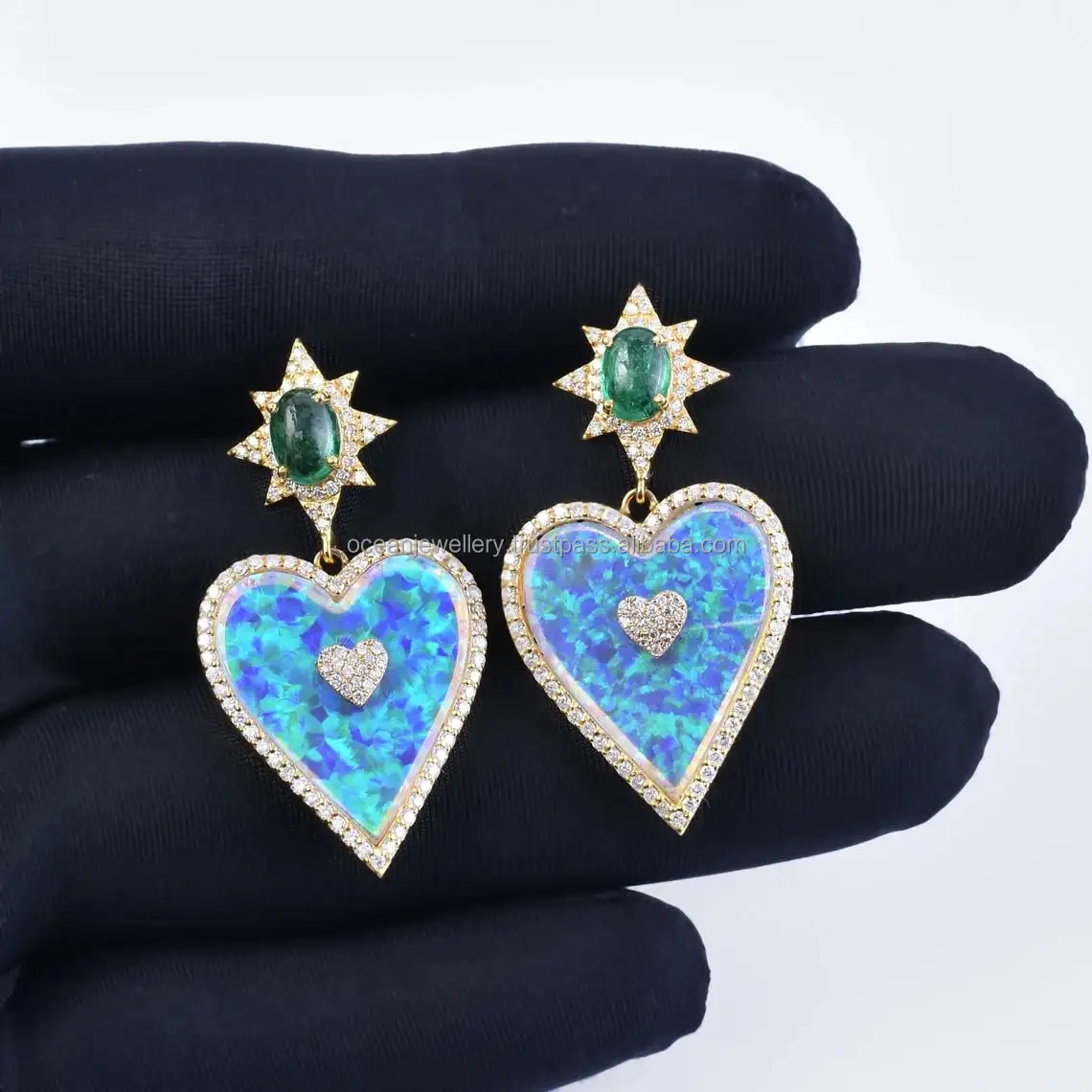 Wholesale Unique 18k Gold Heart Shape Classy Diamond Drop Earring For Women| Natural Gemstones Earring