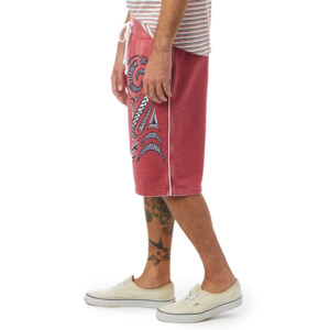 Men's Red Embroidered Tribal Letter A Bermuda Shorts Mid Waist Drawstring Casual Cotton <b>Board</b> Shorts Front Logo - Product Image 2