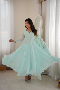 Nouvelle Robe Longue Slim Fit en Georgette Fox à Séchage Rapide pour Fête Hiver/Été avec Ensemble Dupatta et Bas de Robe – Mode Ethnique Féminine - Product Image 3