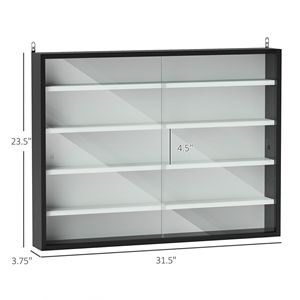 Vetrina a 5 Ripiani in Vetro Bianco e Nero con 2 Porte, Mensole Regolabili a Parete, Grande Capacità, Arredamento per Soggiorno - Product Image 3