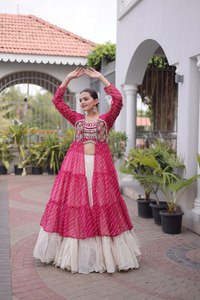 Pink Embroidered <b>Lehenga</b> Choli With Cream <b>Skirt</b> Traditional Indian Wedding Wear For Women Cotton Floor Length Loose Fit - Product Image 4