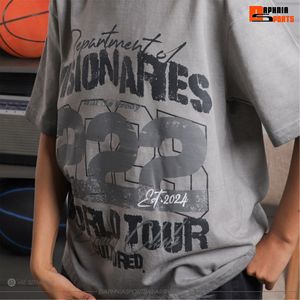T-shirt gris streetwear pour homme, coupe ample, imprimé graphique, style décontracté, manches courtes, vintage, unisexe, très tendance - Product Image 5