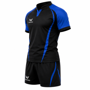 Conjunto de Camiseta de Rugby Negra y Azul para Hombre WARPRO, Manga Corta, Cuello Alto, Absorbe la Humedad, Ajuste Atlético, Uniforme de Equipo para Todas las Temporadas - Product Image 2