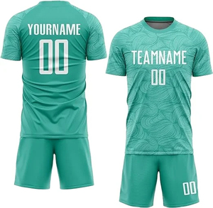 Tenues de football personnalisables OEM imprimées, grandes tailles, confortables, respirantes, séchage rapide, anti-bactériennes, ensembles maillot et short à manches courtes - Product Image 1