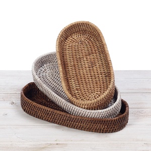Plateau en rotin avec poignées, lot économique de plateaux festonnés pour rangement et décoration de table - Product Image 3