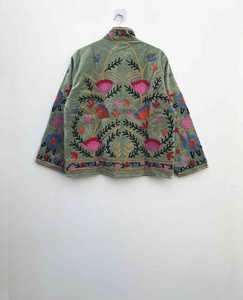 Suzani เสื้อแจ็กเก็ตกิโมโนลายดอกไม้ผ้าฝ้ายสไตล์โบฮีเมียนปักกำมะหยี่สำหรับฤดูหนาวคอตั้ง - Product Image 3