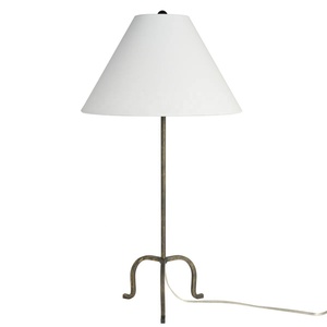 Lámpara de Mesa de Metal Forge Crest con Pantalla de Tela Cónica, Base de Hierro Hecha a Mano, Elegancia Rústica, Iluminación Cálida - Product Image 2
