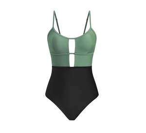 Maillot de bain une pièce à imprimé floral pour femme, col rond, découpes, taille haute, effet push-up, extensible, polyester/nylon, respirant, écologique - Product Image 2