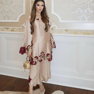 Ramdev Trading Indian <b>Women's</b> Heavy Japan Roman Glass Material Quick Dry Modern Style Embroidery Work <b>Kurta</b>/Kurti Set Wedding - Product Image 1