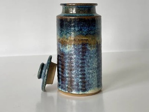 Tall Artisan Style <b>Storage</b> Canister Reactive Glaze Finish Secure Lid Moisture Protection <b>Kitchen</b> Counter Organizer - Product Image 5