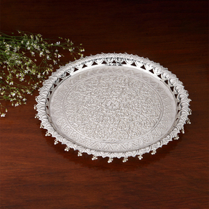 Plateau de service en laiton finition argentée, forme octogonale décorative, pour la décoration de table, vaisselle élégante, plateau décoratif argenté - Product Image 4