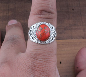 Bague de mariage pour femme en argent sterling avec sertissage de pierres orange et turquoise, design personnalisé, bijoux de mode - Product Image 1