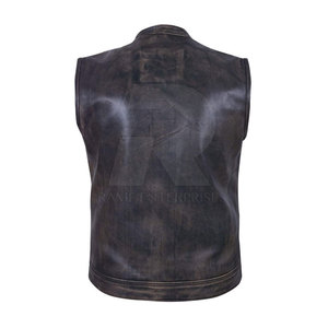 Gilet en cuir vintage léger, coupe-vent, écologique, sans manches, pour l'hiver, couleur personnalisée, logo personnalisable de haute qualité pour hommes - Product Image 3