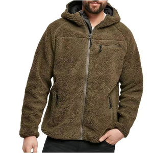 OEM Service Men Sherpa Fleece Hoodie Full <b>Zip</b> Sherpa Lined Faux Fur <b>Jacket</b> <b>Zip</b> <b>Up</b> Hooded Sweatshirt for Autumn Winter - Product Image 2
