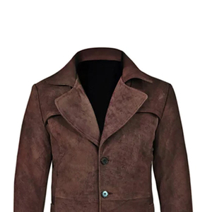 Manteau long en cuir véritable pour homme, col à revers, simple boutonnage, épais, sur mesure - Product Image 5