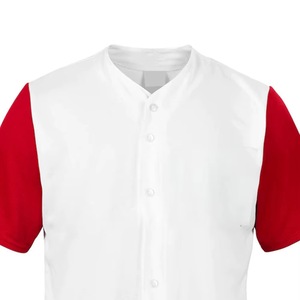 Maillot de baseball pour homme, blanc et rouge, à blocs de couleur, manches courtes, boutons sur le devant, respirant, en polyester - Product Image 3