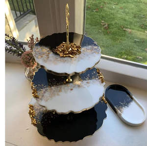 ฐานวางเค้กเรซิ่นหรูหราพร้อมอัญมณีอาเกตฝังใน สำหรับเสิร์ฟขนมหวานอย่างมีสไตล์ - Product Image 1