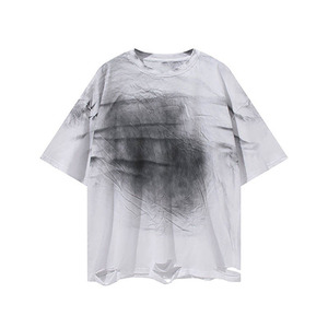 T-shirt tendance personnalisé effet usé délavé, coupe oversize, 100% coton, matière de qualité supérieure, pour un look décontracté ou streetwear, unisexe. - Product Image 2
