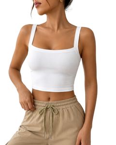Top Corto Blanco con Cuello Cuadrado para Mujer, Sin Mangas, de Algodón Acanalado Elástico, para Fitness, Yoga, Casual, Verano, Básico, con Logotipo Personalizado - Product Image 1