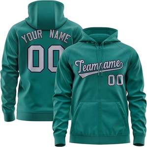 Custom Personalized Zip Up <b>Hoodie</b> for Men Team <b>Name</b> Number Sublimation Print Raglan Sleeve Green Sweatshirt - Product Image 1