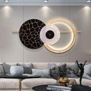 Stunning contemporary style geometric wall <b>clock</b> features overlapping circular accents, available at wholesale prices. - Product Image 3