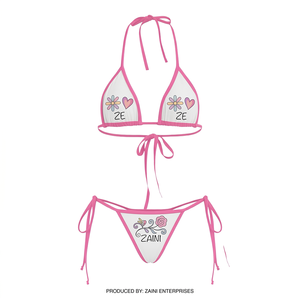 Conjunto de Bikini Triangular Blanco y Rosa de Poliamida y Elastano de 190 GSM Premium para Mujer, con Estampado por Transferencia de Calor y Logotipo Personalizado - Product Image 1
