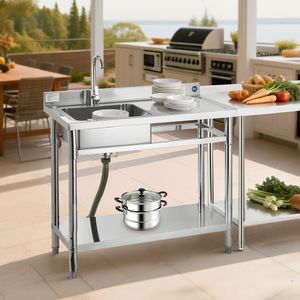 Lavello Commerciale Monoblocco Autoportante in Acciaio Inossidabile con Rubinetto 39.4 X 19.7 X 37 per Cucina Professionale Posizionamento Destro - Product Image 3
