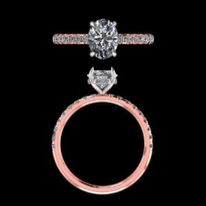 Anillo de Compromiso con Diamante de Corte Ovalado, Oro Rosa de 18k, Anillo de Boda con Incrustaciones de Pavé, Joyería Nupcial de Dos Tonos de Oro, Anillo de Aniversario para Mujer - Product Image 3