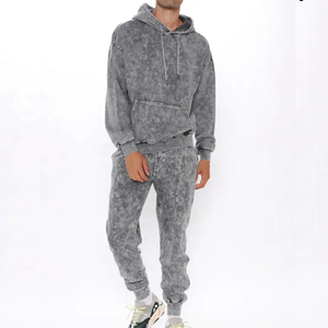 Vêtements pour hommes, vêtements d'extérieur, ensemble de survêtement délavé à l'acide pour hommes, confortable, en coton doux, pour l'hiver, avec pantalon cargo, ensemble délavé à l'acide personnalisé - Product Image 1