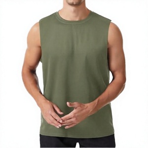Camiseta sin mangas de punto verde oliva para hombre, cuello redondo, estilo casual, color liso - Product Image 5