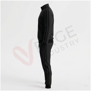Ensemble de survêtement noir pour homme, manches longues, col montant, fermeture éclair sur le devant, couleur unie, coupe sportive, coupe régulière, vêtements d'automne - Product Image 3