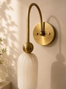 Modern Brass Wall Sconce With Alabaster Shade Indoor Lighting Fixture For Bedroom Home Decor - Product Image 4