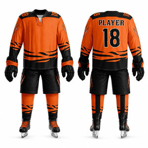 Ensemble de maillots de hockey sur glace sublimés personnalisés, orange et noir, manches longues, évacuation de l'humidité, uniforme pour hommes adultes avec numéros d'équipe - Product Image 1