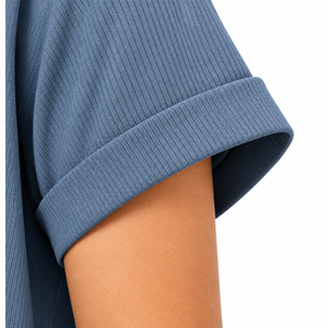 Ensemble décontracté deux pièces pour femme : haut côtelé à col polo et manches courtes, pantalon large à cordon de serrage - Product Image 4