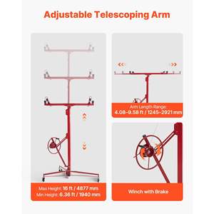 Lève-plaque de plâtre robuste de 16 pieds, capacité de 150 livres, bras télescopique réglable, roues verrouillables, lève-plaque de construction, cric à panneaux - Product Image 3