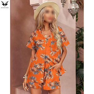 Conjunto de Camisa de Manga Corta con Estampado Floral Naranja y Pantalones Cortos para Mujer 2026, Producto de la Mejor Calidad, Corte Holgado, Ropa Casual de Verano - Product Image 4