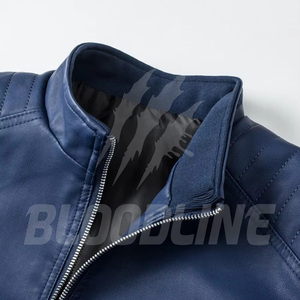 เสื้อแจ็คเก็ตหนัง PU สีดำทรงสลิมฟิตสำหรับผู้ชาย แบรนด์ BLOODLINE สไตล์นักขี่มอเตอร์ไซค์ ปิดด้วยซิป เหมาะสำหรับใส่ในฤดูใบไม้ร่วง - Product Image 6