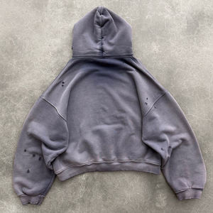 เสื้อฮู้ดดี้ผู้ชายสไตล์วินเทจ ย้อมสีแบบแอซิดวอช ขาดๆ รุ่ยๆ แบบกรันจ์ ทรงโอเวอร์ไซส์ ลายสาดสี - Product Image 2