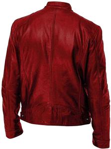 Blouson Bomber Homme en Cuir Véritable Rouge, Col Rabattu, Coupe-Vent, Fermeture Éclair, Coupe Ajustée, Longueur Standard, Logo Avant, Automne - Product Image 4
