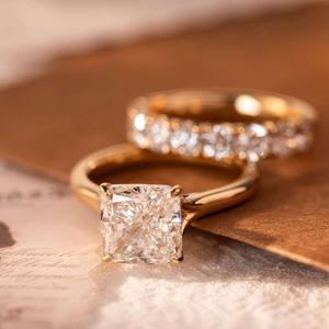 Classic Cathedral Cushion 3.5ct lab Grown Diamond Bridal <b>Set</b> French Pave Diamond Band Solid 14k White <b>Gold</b> Wedding <b>Set</b> <b>ring</b> - Product Image 3
